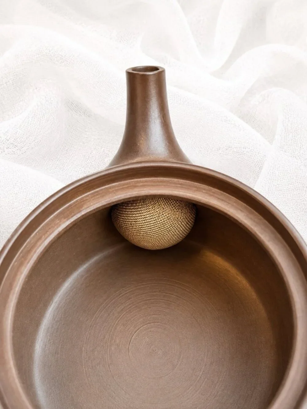 Japanese Brown Stoneware Kyusu Side Handle Teapot Mesh Strainer 6” Wide